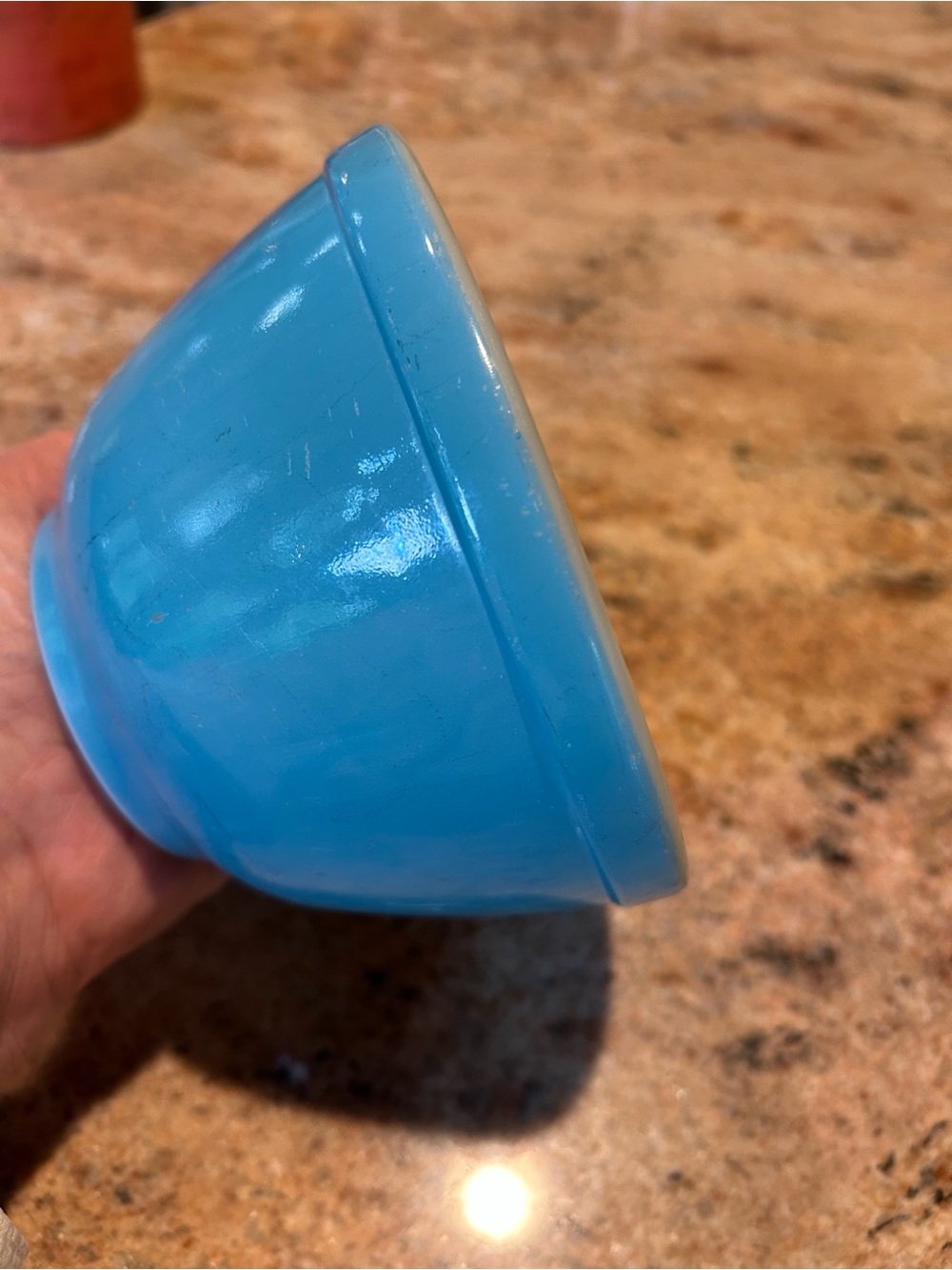 PYREX Primary Blue 1 1/2 pint 24 oz *PRE-numbering*  1940’s. Marked U.S. PAT OFF